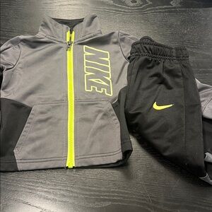 Nike Black and Gray Tracksuit with Neon Yellow Accents